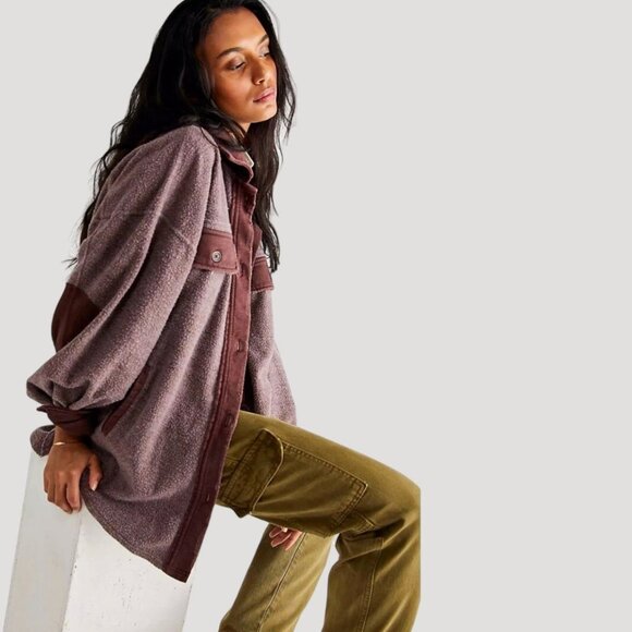 FREE PEOPLE Ruby Shacket M Oversized Shirt Jacket Distressed Date Night Buttons - Picture 3 of 12